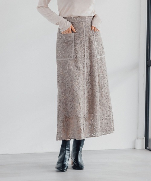 Andemiu（アンデミュウ）の「レースアウトポケットスカート167347（スカート・レディース・ネイビー/グレー/オレンジ・FREE）」の2枚目の写真