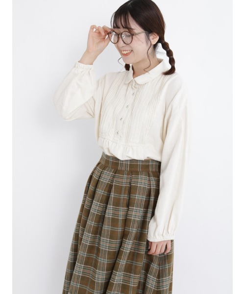 Samansa Mos2（サマンサ モスモス）の「ドビー丸襟チュニック（チュニック・レディース・ミント/ブラウン/オフホワイト・ﾌﾘ-）」の2枚目の写真