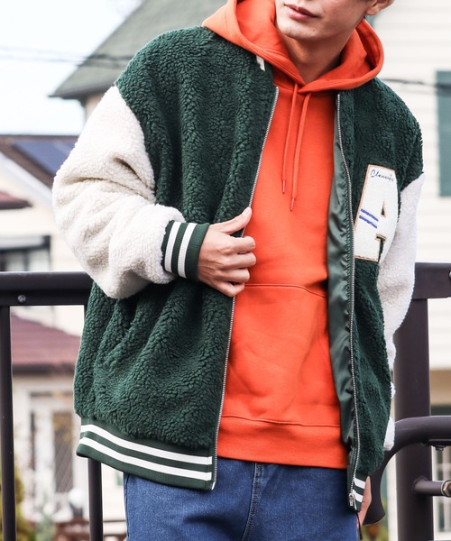 Bling Leads(ブリングリーズ)の「/Bling leads/ボアスタジアムジャンパー(スタジャン・メンズ・ホワイト×グリーン/ホワイト/ブラウン系/グリーン系/ブラック×ベージュ/ベージュ×ブラック・LARGE/X-LARGE/MEDIUM)」の20枚目の写真