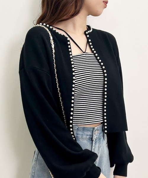 INGNI（イング）の「パール付ニットカーディガン（カーディガン/ボレロ・レディース・アイボリー/ブラック/グレー/ピンクベージュ/その他・M）」の3枚目の写真