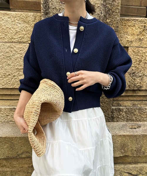 DouDou（ドゥドゥ）の「カノコニットカーディガン（カーディガン/ボレロ・レディース・ブラック/オフホワイト/ホワイト系その他/ネイビー・FREE）」の4枚目の写真