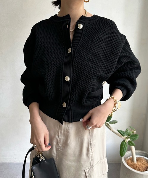 DouDou（ドゥドゥ）の「カノコニットカーディガン（カーディガン/ボレロ・レディース・ブラック/オフホワイト/ホワイト系その他/ネイビー・FREE）」の3枚目の写真