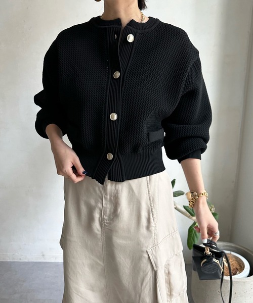 DouDou（ドゥドゥ）の「カノコニットカーディガン（カーディガン/ボレロ・レディース・ブラック/オフホワイト/ホワイト系その他/ネイビー・FREE）」の12枚目の写真