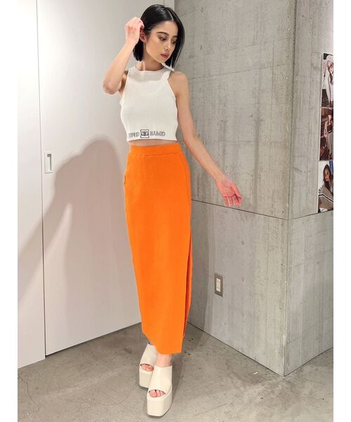 GYDA（ジェイダ）の「DEEPスリット リブロングスカート（スカート・レディース・オレンジ/ブラック/グレー・FREE）」の10枚目の写真