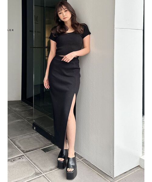 GYDA（ジェイダ）の「DEEPスリット リブロングスカート（スカート・レディース・オレンジ/ブラック/グレー・FREE）」の17枚目の写真