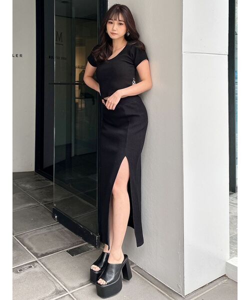 GYDA（ジェイダ）の「DEEPスリット リブロングスカート（スカート・レディース・オレンジ/ブラック/グレー・FREE）」の18枚目の写真