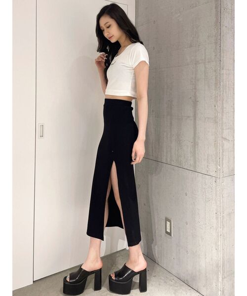 GYDA（ジェイダ）の「DEEPスリット リブロングスカート（スカート・レディース・オレンジ/ブラック/グレー・FREE）」の20枚目の写真