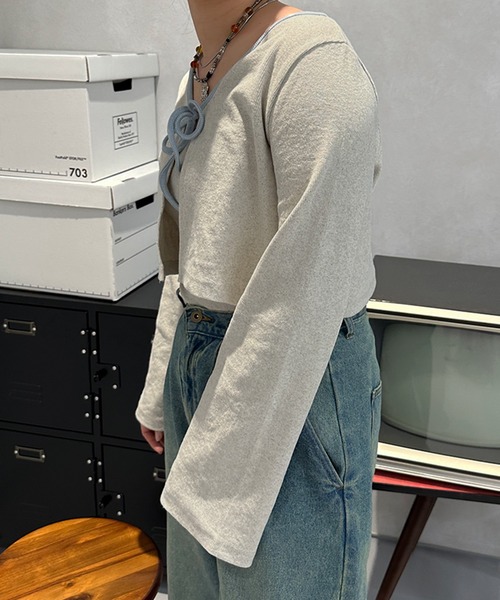 kutir(クティール)の「コロレ配色キャミカーデSET(カーディガン/ボレロ・レディース・杢グレー/ライトグリーン/ライトブルー・FREE)」の14枚目の写真