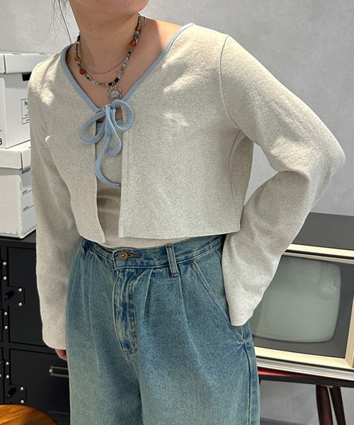 kutir(クティール)の「コロレ配色キャミカーデSET(カーディガン/ボレロ・レディース・杢グレー/ライトグリーン/ライトブルー・FREE)」の13枚目の写真