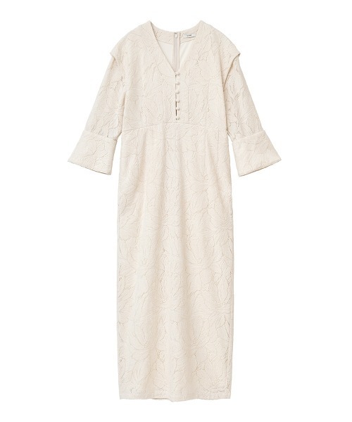 ワンピース CLANE CURTAIN LACE FLARE CUFF ONE PIECE CLANE - カーテンレース カフ ワンピース - CURTAIN LACE FLARE