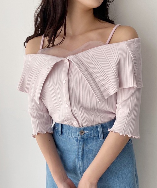 one after another NICE CLAUP（ワンアフターアナザーナイスクラップ）の「セーラーカラーオフショルテレコトップス（Tシャツ/カットソー・レディース・オフホワイト/ライトピンク/ブラック/パープル・FREE）」の4枚目の写真