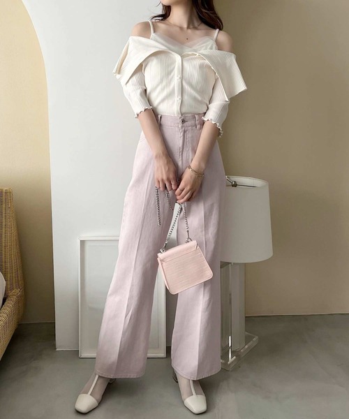 one after another NICE CLAUP（ワンアフターアナザーナイスクラップ）の「セーラーカラーオフショルテレコトップス（Tシャツ/カットソー・レディース・オフホワイト/ライトピンク/ブラック/パープル・FREE）」の5枚目の写真