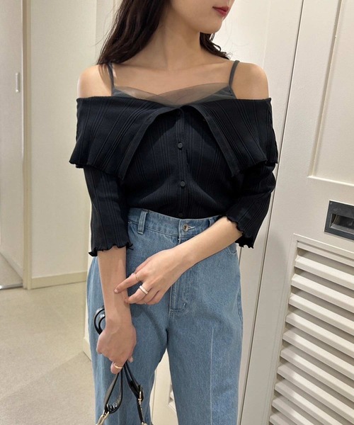 one after another NICE CLAUP（ワンアフターアナザーナイスクラップ）の「セーラーカラーオフショルテレコトップス（Tシャツ/カットソー・レディース・オフホワイト/ライトピンク/ブラック/パープル・FREE）」の12枚目の写真