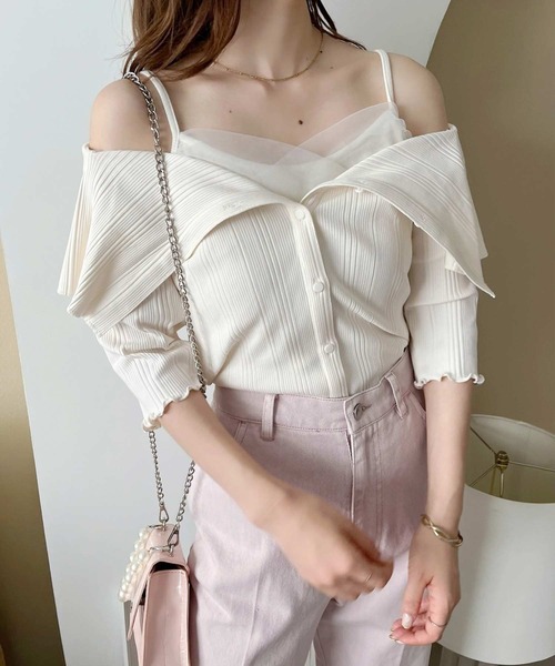 one after another NICE CLAUP（ワンアフターアナザーナイスクラップ）の「セーラーカラーオフショルテレコトップス（Tシャツ/カットソー・レディース・オフホワイト/ライトピンク/ブラック/パープル・FREE）」の9枚目の写真