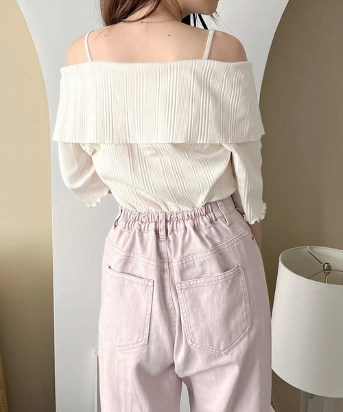 one after another NICE CLAUP（ワンアフターアナザーナイスクラップ）の「セーラーカラーオフショルテレコトップス（Tシャツ/カットソー・レディース・オフホワイト/ライトピンク/ブラック/パープル・FREE）」の10枚目の写真