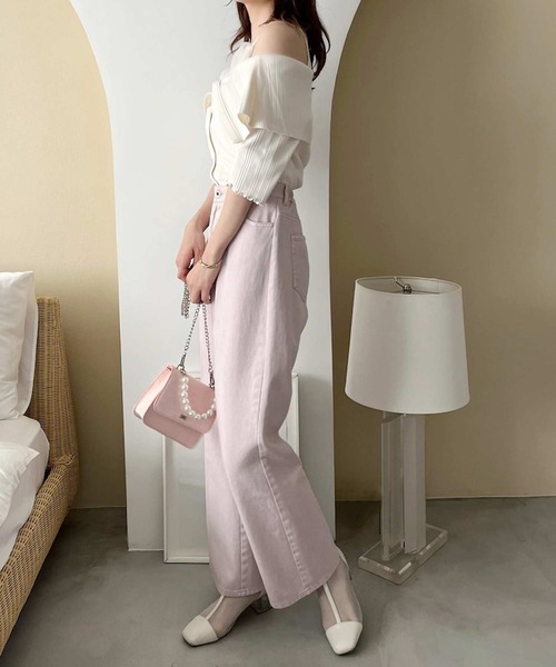 one after another NICE CLAUP（ワンアフターアナザーナイスクラップ）の「セーラーカラーオフショルテレコトップス（Tシャツ/カットソー・レディース・オフホワイト/ライトピンク/ブラック/パープル・FREE）」の7枚目の写真