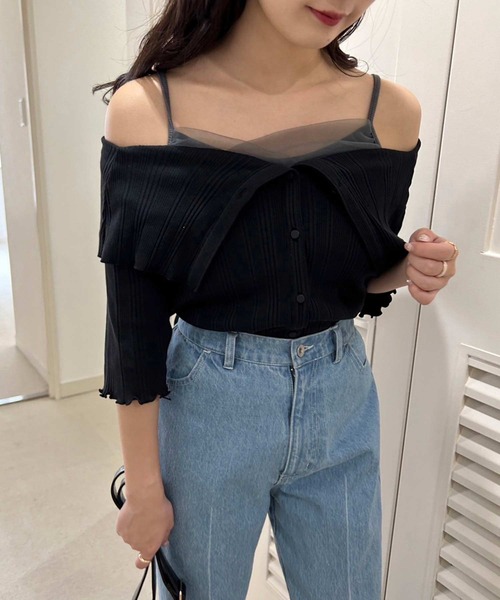 one after another NICE CLAUP（ワンアフターアナザーナイスクラップ）の「セーラーカラーオフショルテレコトップス（Tシャツ/カットソー・レディース・オフホワイト/ライトピンク/ブラック/パープル・FREE）」の13枚目の写真