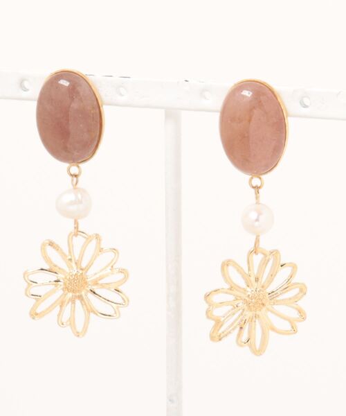 tone(トーン)の「【kapalililuna】natural stone flower (MA)(ピアス(両耳用)・レディース・ピンク/オレンジ・FREE)」の2枚目の写真