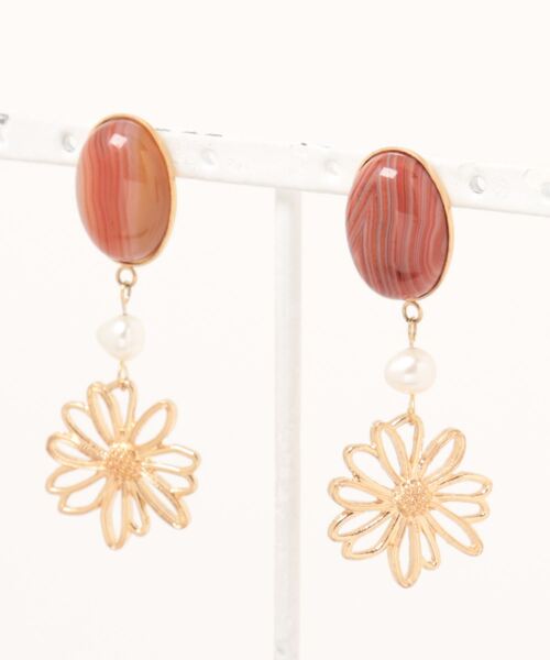 tone(トーン)の「【kapalililuna】natural stone flower (MA)(ピアス(両耳用)・レディース・ピンク/オレンジ・FREE)」の1枚目の写真
