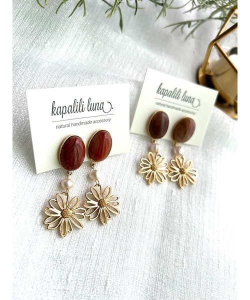 tone(トーン)の「【kapalililuna】natural stone flower (MA)(ピアス(両耳用)・レディース・ピンク/オレンジ・FREE)」の9枚目の写真