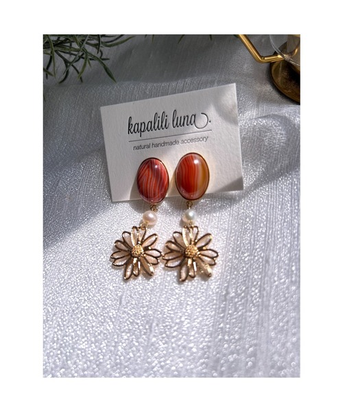 tone(トーン)の「【kapalililuna】natural stone flower (MA)(ピアス(両耳用)・レディース・ピンク/オレンジ・FREE)」の6枚目の写真