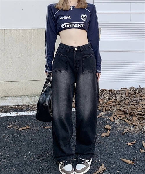 FREE STYLISTS（フリー スタイリスト）の「ヴィンテージライクワイドデニムパンツ（デニムパンツ・レディース・ネイビー/ブラック・2XL/S/M/L/XL）」の3枚目の写真