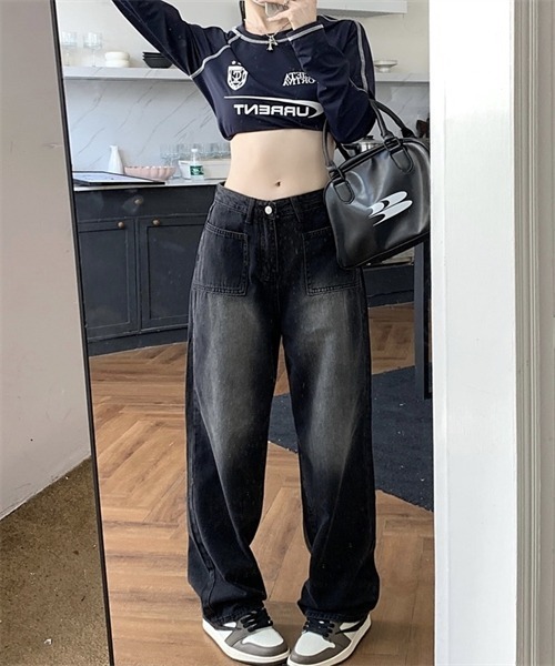 FREE STYLISTS（フリー スタイリスト）の「ヴィンテージライクワイドデニムパンツ（デニムパンツ・レディース・ネイビー/ブラック・2XL/S/M/L/XL）」の4枚目の写真