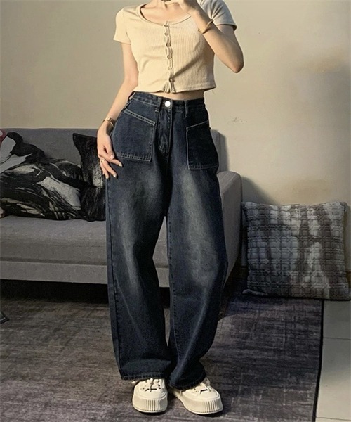 FREE STYLISTS（フリー スタイリスト）の「ヴィンテージライクワイドデニムパンツ（デニムパンツ・レディース・ネイビー/ブラック・2XL/S/M/L/XL）」の19枚目の写真