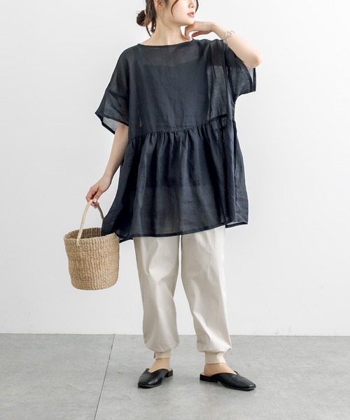 PUAL CE CIN（ピュアルセシン）の「【WEB限定／Du noir】ラミーリネン 後ろリボンギャザーブラウス（シャツ/ブラウス・レディース・オフホワイト/グレー/ブルー/ブラック・FREE）」の15枚目の写真