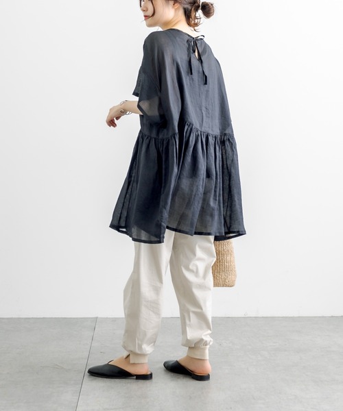 PUAL CE CIN（ピュアルセシン）の「【WEB限定／Du noir】ラミーリネン 後ろリボンギャザーブラウス（シャツ/ブラウス・レディース・オフホワイト/グレー/ブルー/ブラック・FREE）」の18枚目の写真