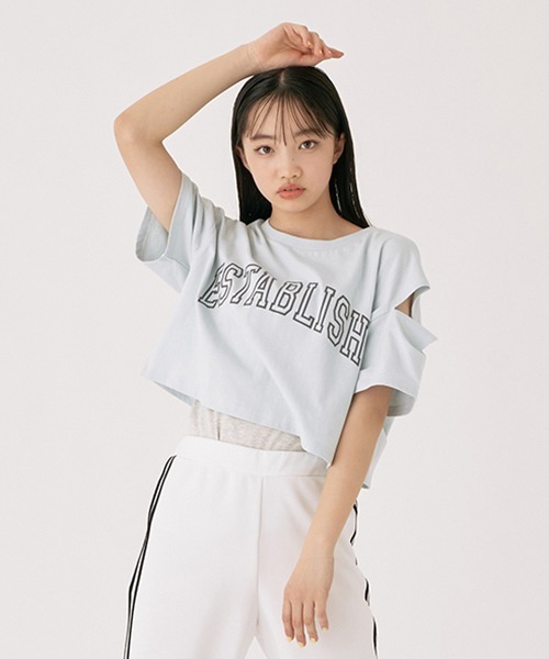LOVETOXIC(ラブトキシック)の「【LTXC】接触冷感 肩開短丈TインナーSET(Tシャツ/カットソー・キッズ・ブラック/オフホワイト/ホワイト/サックスブルー・L/SS/M/S)」の4枚目の写真