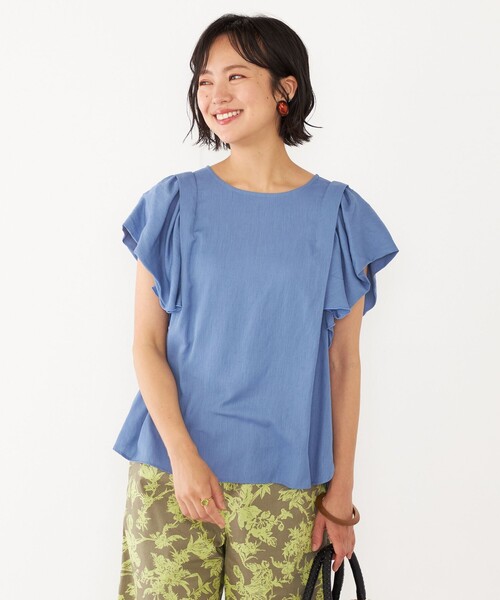SHIPS Colors(シップス カラーズ)の「SHIPS Colors:〈洗濯機可能〉ラッフル スリーブ ブラウス(シャツ/ブラウス・レディース・ブルー/ブラウン/イエロー・ONE SIZE)」の3枚目の写真