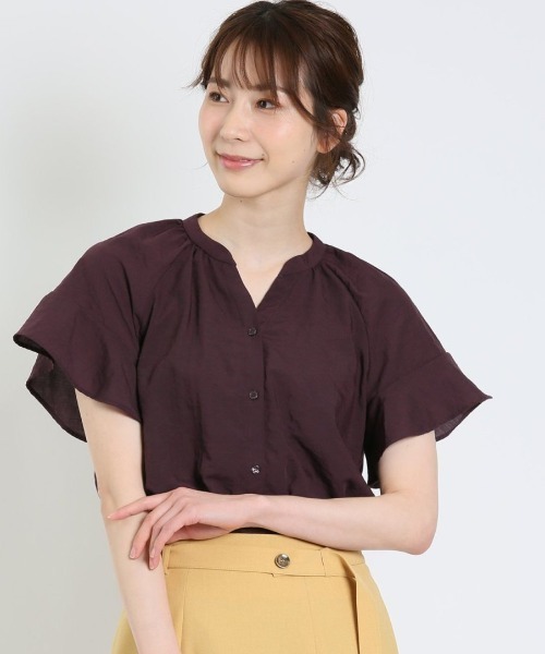 m.f.editorial（エムエフエディトリアル）の「m.f.エディトリアル レディース 前開き 袖フレアーブラウス（シャツ/ブラウス・レディース・イエロー系その他/ボルドー・MEDIUM/LARGE）」の2枚目の写真