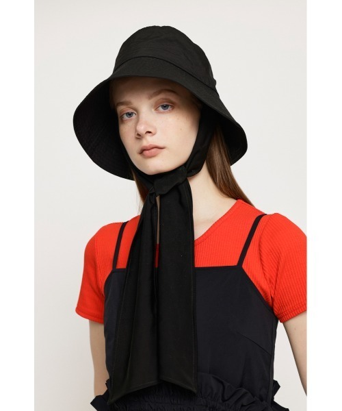 SLY（スライ）の「WIDE RIBBON BRIMHAT ワイドリボン ブリム ハット バケットハット 2WAY（ハット・レディース・アイボリー/ブラック・FREE）」の2枚目の写真