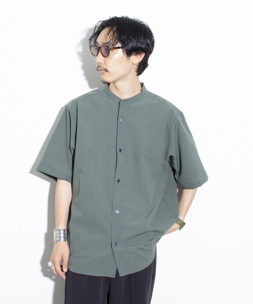 GLOSTER（グロスター）の「【GLOSTER/グロスター】EVALET バンドカラーシャツ 日本製（シャツ/ブラウス・メンズ・オリーブ/ライトブルー/キナリ/ネイビー・M/L/S）」の3枚目の写真