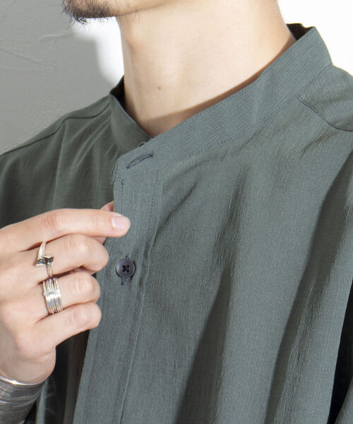 GLOSTER（グロスター）の「【GLOSTER/グロスター】EVALET バンドカラーシャツ 日本製（シャツ/ブラウス・メンズ・オリーブ/ライトブルー/キナリ/ネイビー・M/L/S）」の9枚目の写真