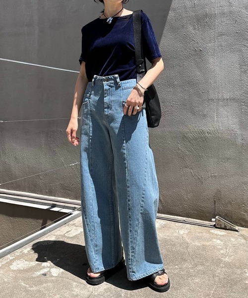 COLLAGE GALLARDAGALANTE（コラージュガリャルダガランテ）の「シアーフロッキーTシャツ（Tシャツ/カットソー・レディース・ネイビー/オリーブ・FREE）」の3枚目の写真