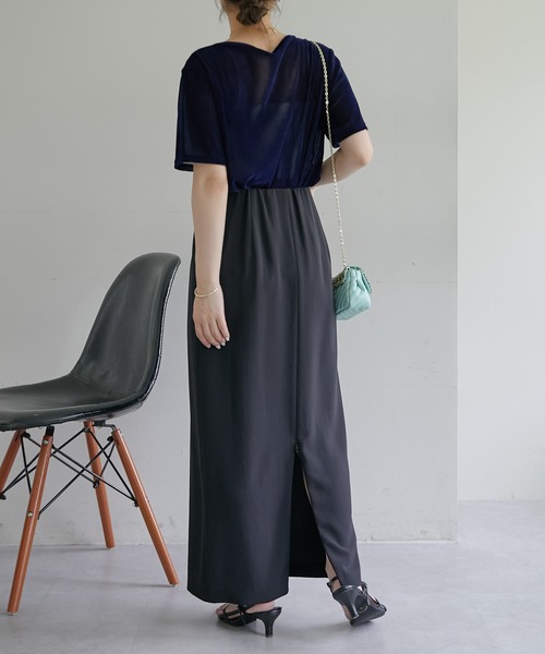 COLLAGE GALLARDAGALANTE（コラージュガリャルダガランテ）の「シアーフロッキーTシャツ（Tシャツ/カットソー・レディース・ネイビー/オリーブ・FREE）」の9枚目の写真