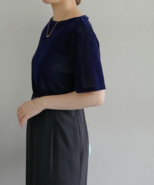 COLLAGE GALLARDAGALANTE（コラージュガリャルダガランテ）の「シアーフロッキーTシャツ（Tシャツ/カットソー・レディース・ネイビー/オリーブ・FREE）」の6枚目の写真