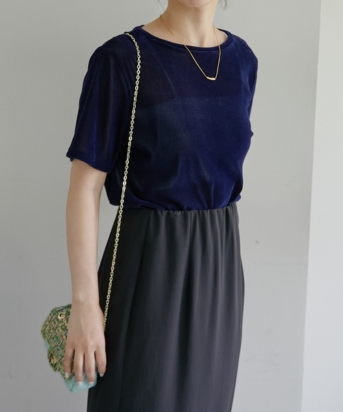 COLLAGE GALLARDAGALANTE（コラージュガリャルダガランテ）の「シアーフロッキーTシャツ（Tシャツ/カットソー・レディース・ネイビー/オリーブ・FREE）」の7枚目の写真