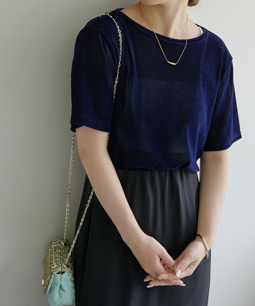 COLLAGE GALLARDAGALANTE（コラージュガリャルダガランテ）の「シアーフロッキーTシャツ（Tシャツ/カットソー・レディース・ネイビー/オリーブ・FREE）」の5枚目の写真