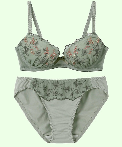 AMPHI（アンフィ）の「【まる胸メイク】ブラ&ショーツセット（ブラ&ショーツ・レディース・ダークベージュ/ネイビー/アイボリー/ピンクベージュ/サックスブルー/ライトピンク/オレンジ/ブラウン/ライトアッシュグレー/ライトパープル/オリーブ/ブラック・B65/C65/C70/D75/E75/E65/B70/D65/D70/B75/C75/E70）」の6枚目の写真