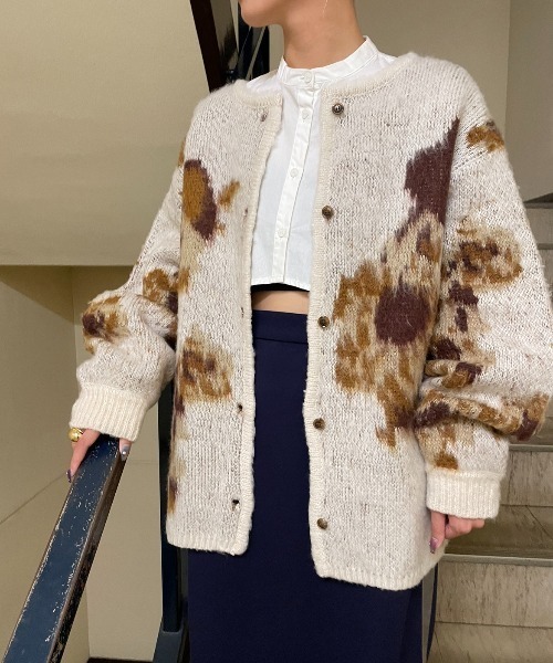 ドゥロワー　フラワー　花柄　ニット　ジャガード　カーディガン AIC.（エーアイシー）の「2WAYフラワーニットジャガードカーディガン