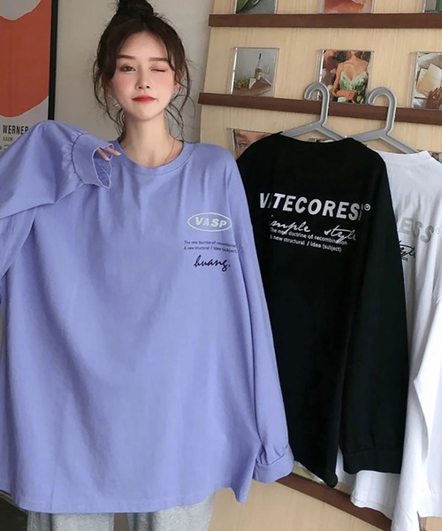 NinaetLina(ニナエリナ)の「ビッグシルエットプリントロングTシャツ(Tシャツ/カットソー・レディース・ブルー/ブラック/ホワイト・FREE)」の9枚目の写真