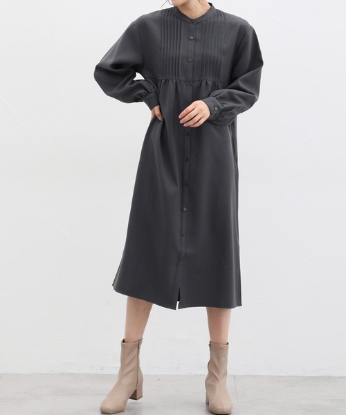 Honeys（ハニーズ）の「ピンタックシャツワンピース（シャツワンピース・レディース・ミント/ベージュ/ネイビー/モカ/スミクロ・L/S/M）」の2枚目の写真