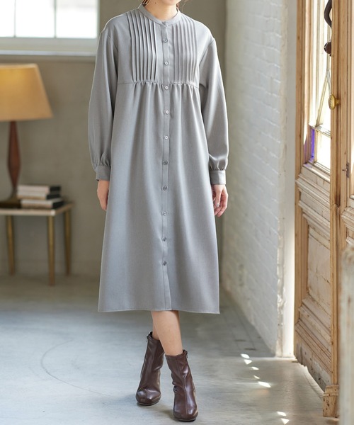 Honeys（ハニーズ）の「ピンタックシャツワンピース（シャツワンピース・レディース・ミント/ベージュ/ネイビー/モカ/スミクロ・L/S/M）」の5枚目の写真