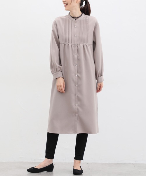 Honeys（ハニーズ）の「ピンタックシャツワンピース（シャツワンピース・レディース・ミント/ベージュ/ネイビー/モカ/スミクロ・L/S/M）」の3枚目の写真