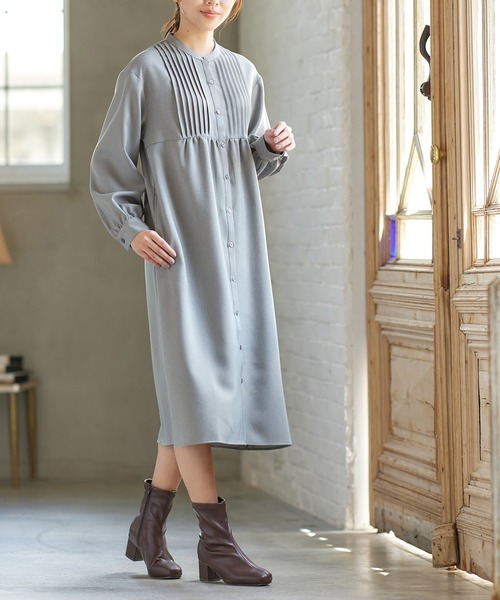 Honeys（ハニーズ）の「ピンタックシャツワンピース（シャツワンピース・レディース・ミント/ベージュ/ネイビー/モカ/スミクロ・L/S/M）」の12枚目の写真