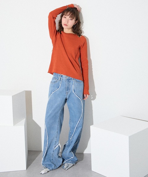 ELLEgirl（エルガール）の「カットワークホルターロンT【ELLEgirl/エル ガール】（Tシャツ/カットソー・レディース・ライトグリーン/ダークオレンジ/ブラック/ブルー・FREE）」の7枚目の写真