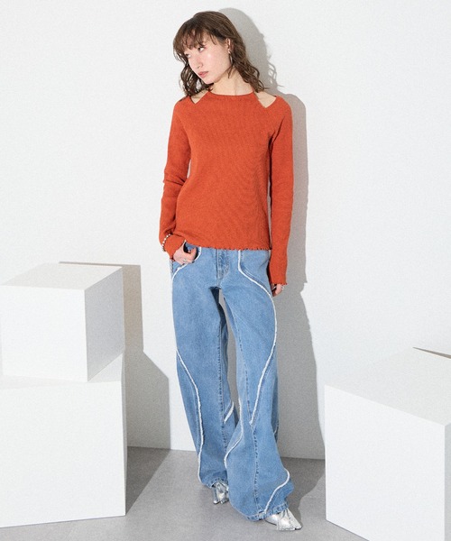 ELLEgirl（エルガール）の「カットワークホルターロンT【ELLEgirl/エル ガール】（Tシャツ/カットソー・レディース・ライトグリーン/ダークオレンジ/ブラック/ブルー・FREE）」の8枚目の写真